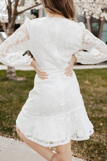 Puff Sleeve Belted Lace Dress - [NUDRESS]